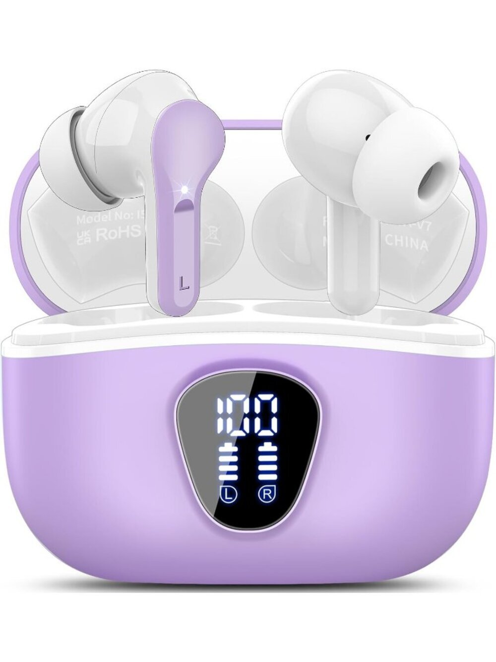 Wireless Purple Bluetooth 5.4 Earbuds HiFi Stereo ENC Noise Cancelling Mic 48H